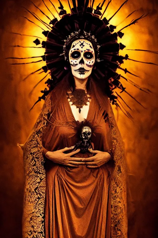 Image similar to 1 9 2 0's virgin mary dia de muertos dress and make up, horrific beautiful vibe, evocative, atmospheric lighting, painted, intricate, highly detailed, leesha hannigan, wayne haag, reyna rochin, ignacio fernandez rios, mark ryden, iris van herpen, stunning, gorgeous, sharp focus, cinematic, masterpiece