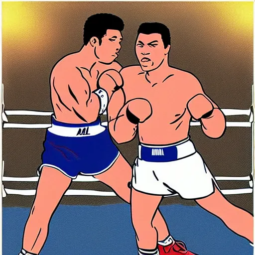 Prompt: “hank hill boxing Muhammad Ali”