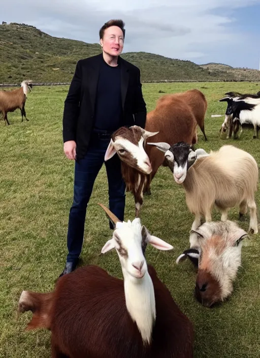 Prompt: Elon musk standing behind a goat and holding its waist with his hands while the goat is looking aroused