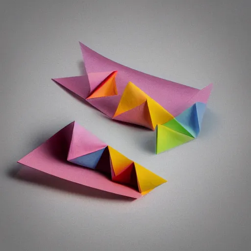 Image similar to origami architecture in multi colored paper, 3 d render, ultra detailed, on white background, studio shot