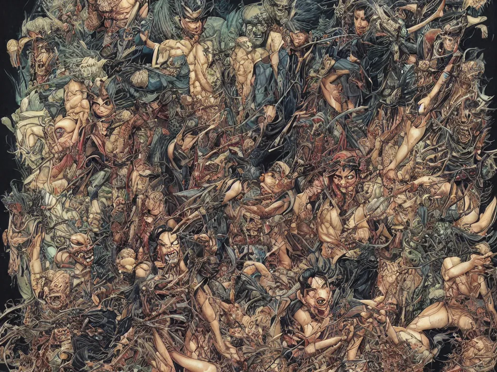 Prompt: scene of crazy splinter fight, full body symmetrical, by yoichi hatakenaka, masamune shirow, josan gonzales and dan mumford, ayami kojima, takato yamamoto, barclay shaw, karol bak, yukito kishiro