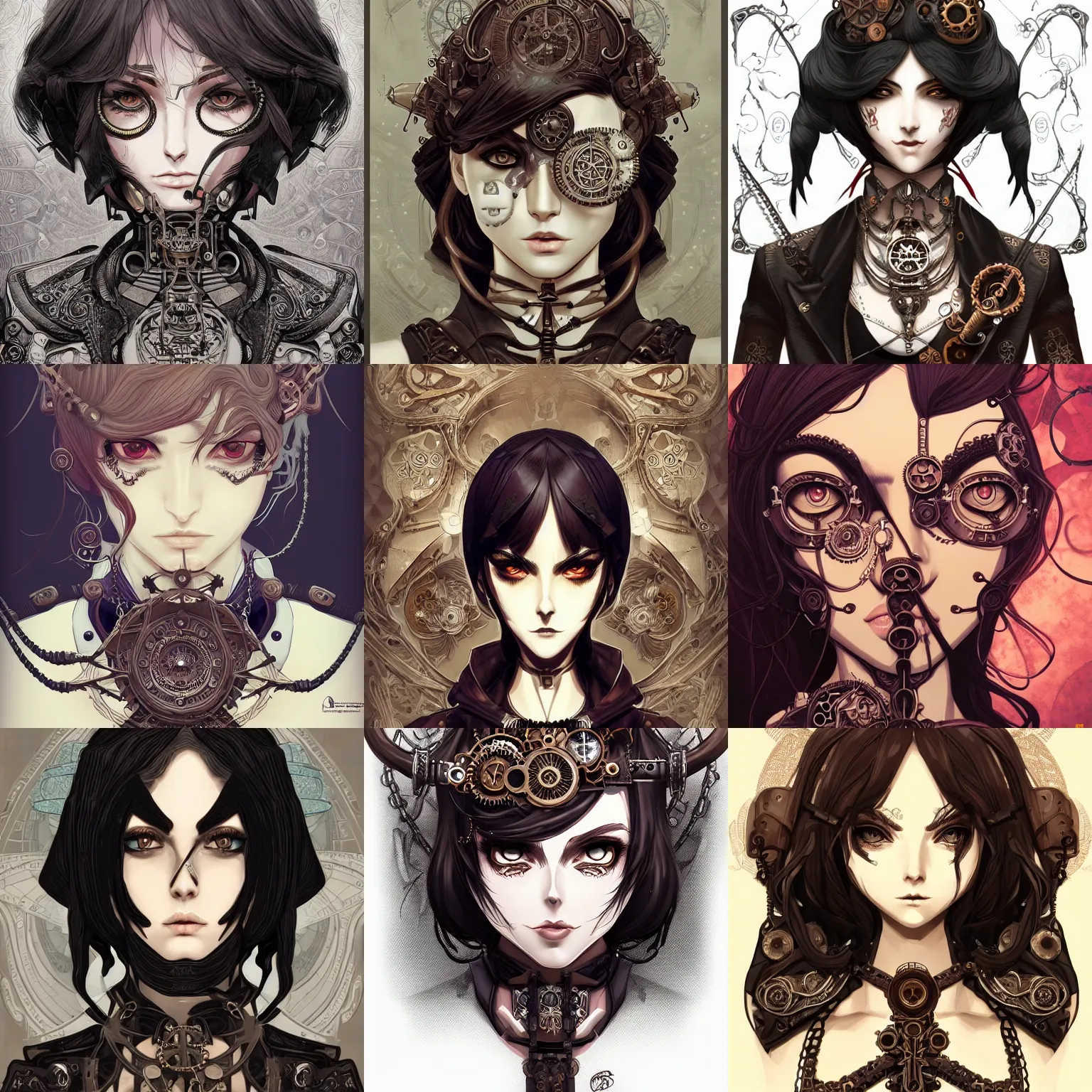 Prompt: steampunk occultist, chaos magick, leviathan cross, androgynous, beautiful, detailed symmetrical close up portrait, intricate complexity, in the style of artgerm and ilya kuvshinov, cel shaded