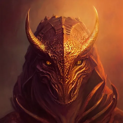 Image similar to Menacing yet gracious, aesthetically pleasing female Dragonborn portrait, atmospheric lighting, painted, intricate, volumetric lighting, beautiful, rich deep colors masterpiece, golden hour, sharp focus, ultra detailed, by Leesha Hannigan, Ross Tran, Thierry Doizon, Kai Carpenter, Ignacio Fernández Ríos