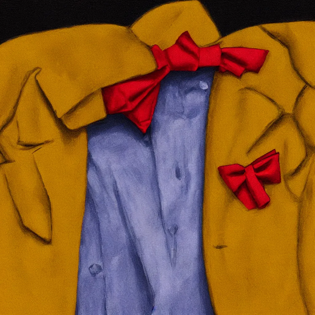 Prompt: close - up view of a red bowtie on yellow background, 8 k, high detail, photorealistic, proper shading