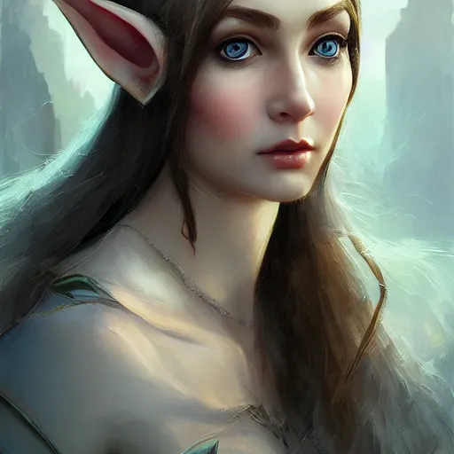 Prompt: Frontal portrait of a young, beautiful and elegant female elf, full of details, matte painting, concept art, smooth, by Ilya Bondar and wlop，trending on cgsociety and artstation，8kHDR，light effect，rtx on，-H 768