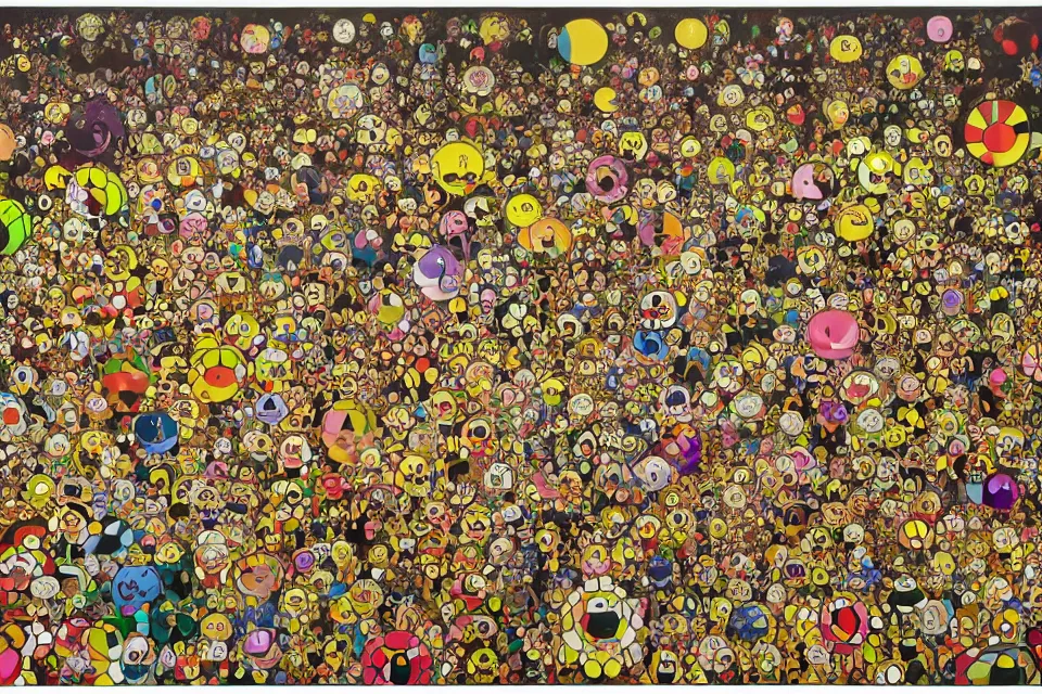 Image similar to Raphael Sanzio Renaissance Horror Paintings and Takashi Murakami Yayoi Kusama Pop Art Silkscreen Style Posters