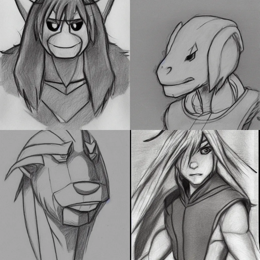 Prompt: masterpiece pencil sketch of Asriel Dreemurr by John Sargent Singer