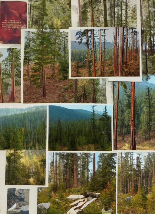 Prompt: a mid-century modern collage of Ghostwood National Forest, Twin Peaks