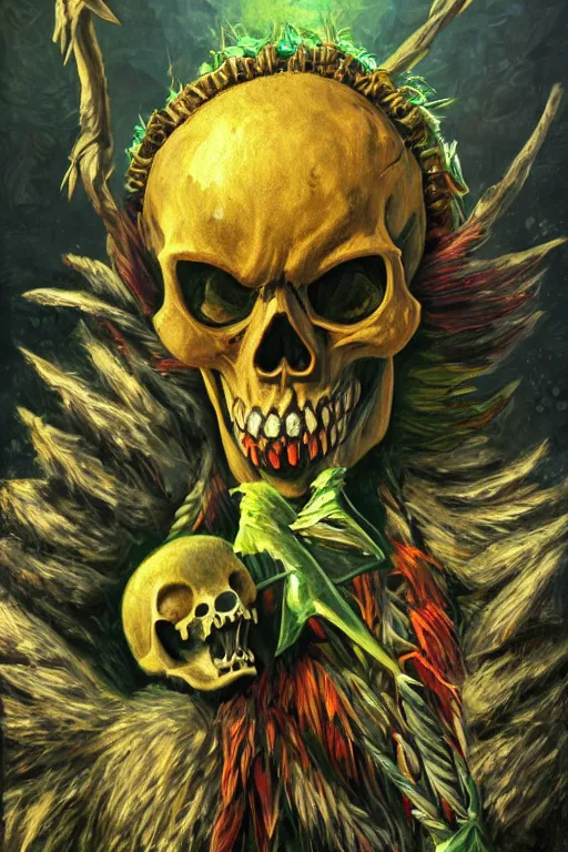 Prompt: Skull Kid from Zelda oil on canvas, intricate, portrait, 8k highly professionally detailed, HDR, CGsociety