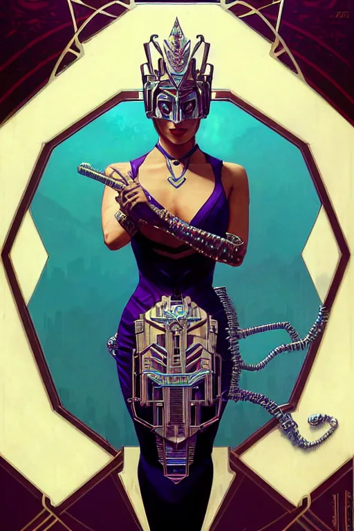 Image similar to ! dream art deco gta 5 killer queen profile picture by greg rutkowski, dynamic pose, intricate, futuristic, fantasy, elegant, by stanley artgerm lau, greg rutkowski, thomas kindkade, alphonse mucha, loish, norman rockwell, fantasy lut, asymmetric, long hair, retro computer graphics, video game, fluid lines,