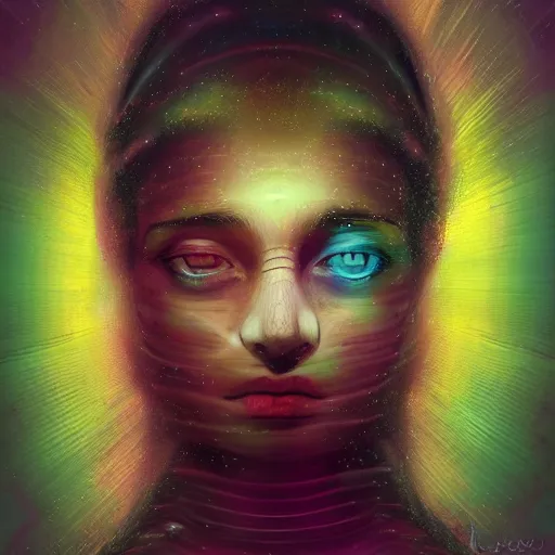 Image similar to beautiful detailed artistic portrait of a person travelling between different astral planes. reality is more interesting than you think. stripes if light. grainy and rough. fine detail. soft colour scheme. artistic detailed painting by lurid ( 2 0 2 2 ). featured on deviantart.