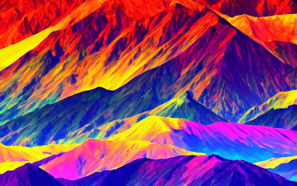 Prompt: Epic digital art of a mountain. Colorful. Symmetric. 4K HD Wallpaper. Premium Prints Available