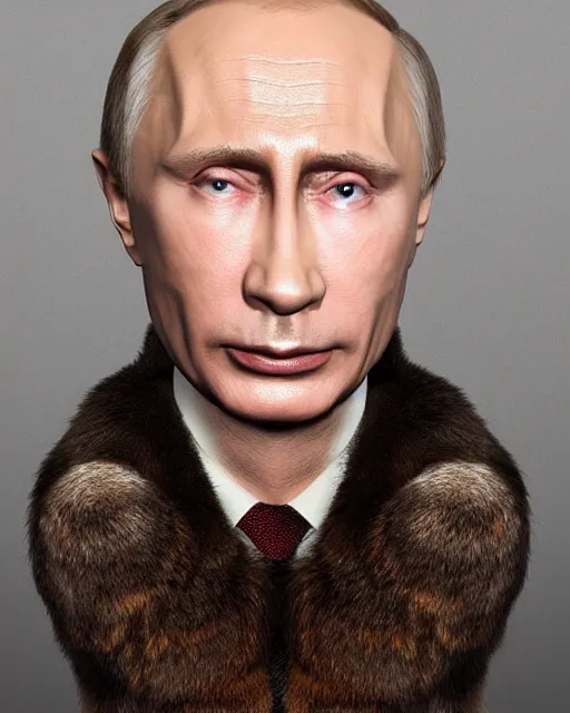 Image similar to headshots of vladimir putin sitting in a makeup chair wearing highly detailed rabbit prosthetic makeup in the style of rick baker, vladimir has long rabbit ears, rabbit fur, rabbit snout, studio lighting, soft focus