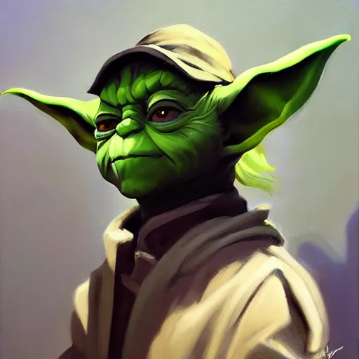 Image similar to greg manchess portrait painting of evil yoda as overwatch character, medium shot, asymmetrical, profile picture, organic painting, sunny day, matte painting, bold shapes, hard edges, street art, trending on artstation, by huang guangjian and gil elvgren and sachin teng