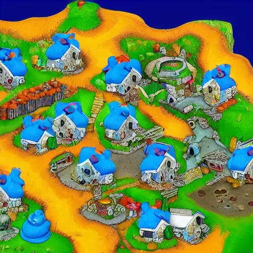 Image similar to smurf village as slums, detailed,