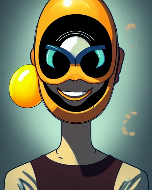 Image similar to a person with a fried egg as a head, character portrait, portrait, close up, concept art, intricate details, highly detailed, sci - fi poster, cyberpunk art, in the style of looney tunes