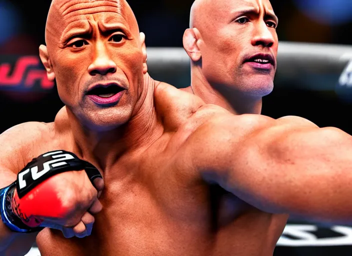 Image similar to dwayne the rock johnson in the ufc, 4 k, photorealistic