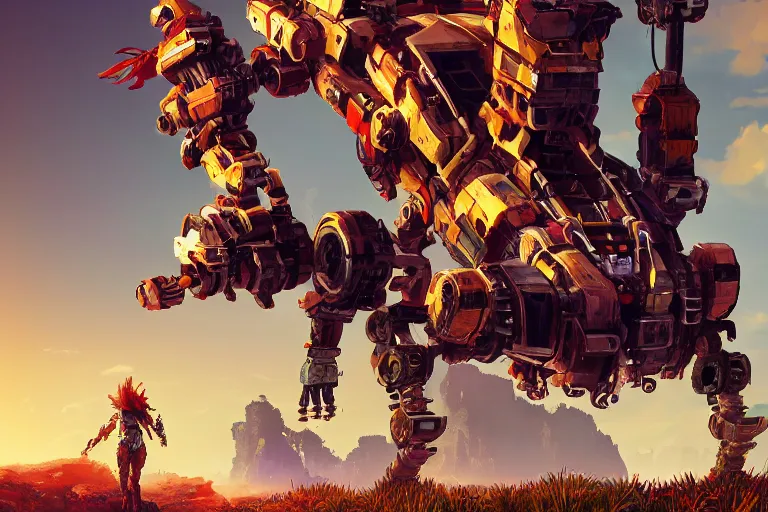 Image similar to grazer machine mecanical creature robot of horizon forbidden west horizon zero dawn bioluminiscence global illumination ray tracing hdr fanart arstation by ian pesty and alena aenami artworks in 4 k