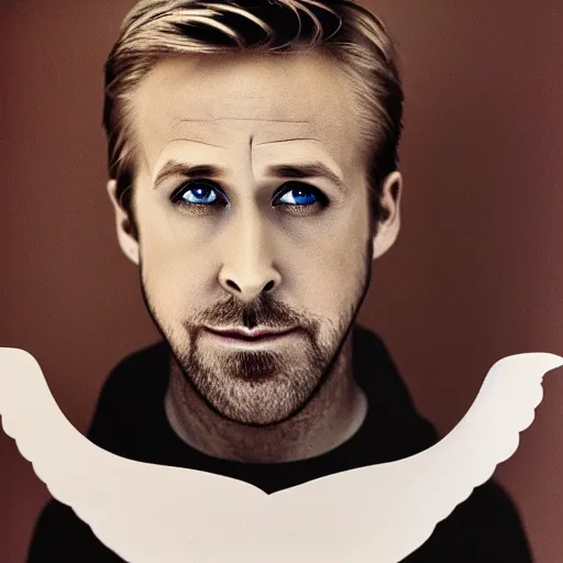 Prompt: portrait of a ryan gosling goose with head shape of ryan gosling, feather suit, natural light, sharp, detailed face, magazine, press, photo, steve mccurry, david lazar, canon, nikon, focus