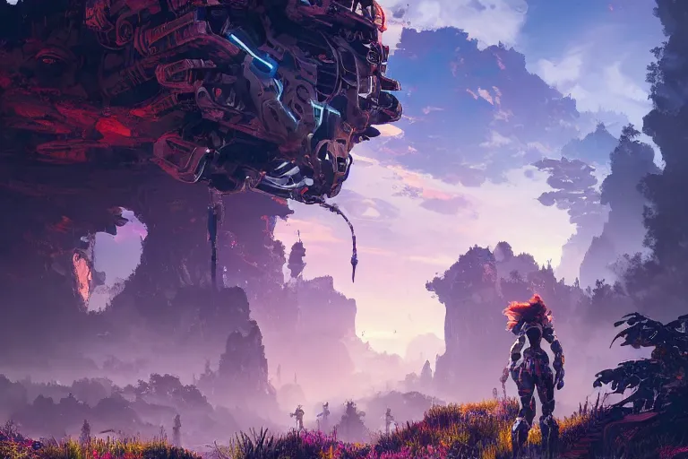 Image similar to watcher machine mecanical creature robot of horizon forbidden west horizon zero dawn radiating a glowing aura global illumination ray tracing hdr fanart arstation by ian pesty and alena aenami artworks in 4 k