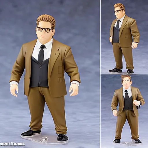 Image similar to Jonah Hill as a Figma anime figurine. Posable PVC action figurine.