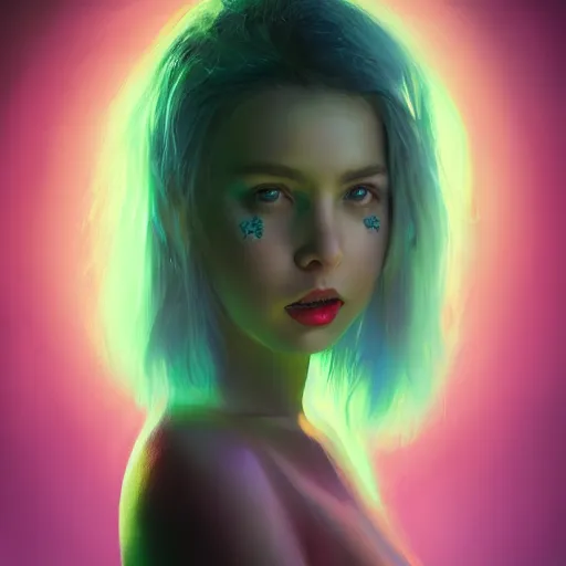 Image similar to Portrait of beautiful girl with luscious full pouty lips, huggy wuggy from poppy playtime video game, neon face paint, striking eyes, fullbody, ultra high detailed, oil painting, Greg Rutkowski, Charlie Bowater, Yuumei, Yanjun Cheng, unreal 5, DAZ, hyperrealistic, octane render, RPG portrait, dynamic lighting, fantasy art, beautiful face