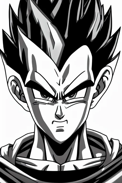 Image similar to prince vegeta, prince of all saiyans, solo portait, grayscale photography, very detailed, 4 k