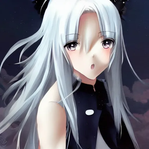 Prompt: cute anime girl with white hair