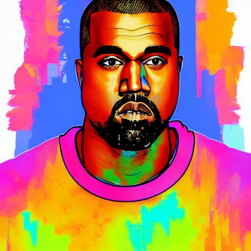 Prompt: portrait of kanye west in a yeezy sweatshirt, digital art, highly detailed, colorful, artistic, vibrant, high fashion, art
