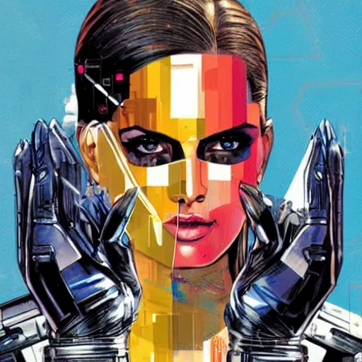 Image similar to portrait of a female android, by MARVEL comics and Sandra Chevrier