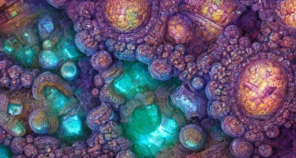 Image similar to Close up of intricate Marc Simonetti mandelbulb fractal, made of fluorite crystals, ultra detailed, fractal art, cgsociety, artstation