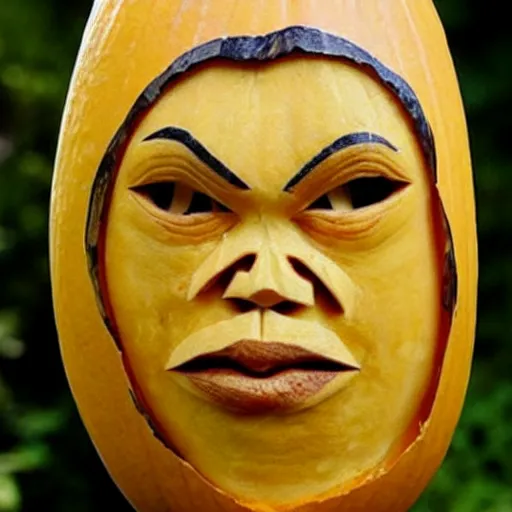 Image similar to gourd carved to look like the face of amber heard