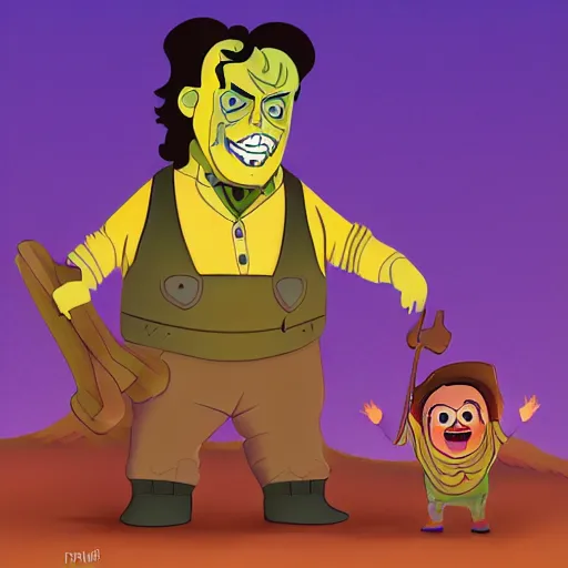 Image similar to leatherface as a disney hero, animation