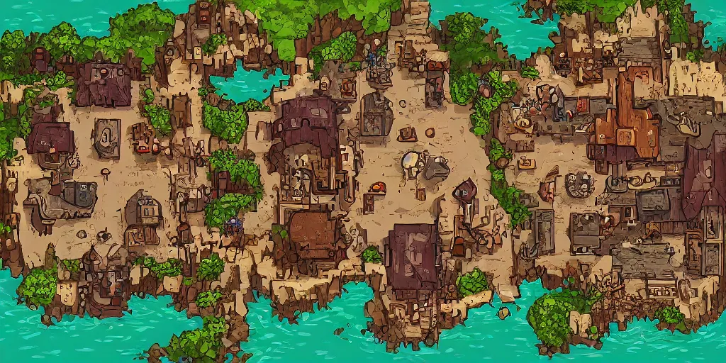 Image similar to A high detailed vector art presenting an aerial view of a cartoonish RPG tavern by dungeondraft, dofus, Patreon content, containing tables and walls, HD, straight lines, vector, grid, dnd map, map patreon, fantasy maps, foundry vtt, fantasy grounds, aerial view ,dungeondraft , tabletop, inkarnate, dugeondraft, roll20