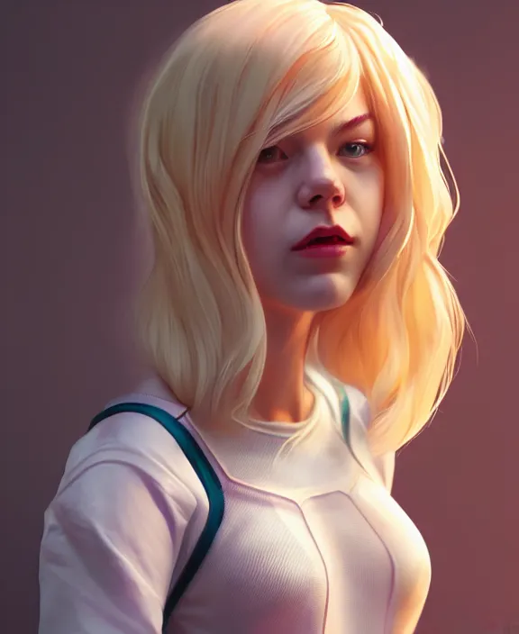 Image similar to gwen stacy female spiderman, pure white, au naturel, hyper detailed, digital art, radiant highlight, trending in artstation, cinematic lighting, studio quality, smooth render, unreal engine 5 rendered, octane rendered, art style by klimt and nixeu and ian sprigger and wlop and krenz cushart.