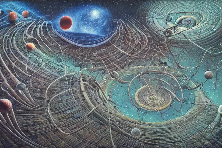 Image similar to spiral galaxy by jacek yerka, alex gray, zdzisław beksiński, dariusz zawadzki, jeffrey smith and h.r. giger, oil on canvas, 8k highly professionally detailed, trending on artstation