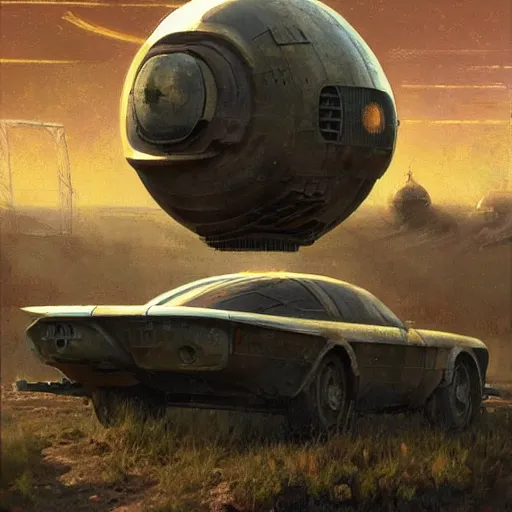 Prompt: vintage old ussr soviet car, iz 2 1 2 5, as a realistic scifi spaceship!!!, round lights, rusty, wide angle shot art by donato giancola and greg rutkowski, vintage retro scifi, realistic space, digital art, trending on artstation, symmetry!!!