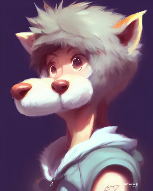 Image similar to character concept art of a cute young male anthropomorphic furry | | adorable nuzzle, key visual, realistic shaded perfect face, fine details by stanley artgerm lau, wlop, rossdraws, james jean, andrei riabovitchev, marc simonetti, and sakimichan, trending on weasyl