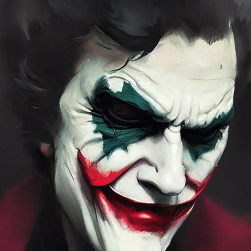 Image similar to joker, serious, paint by greg rutkowski