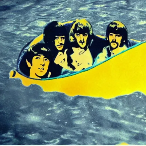 Prompt: the beatles in a yellow submarine