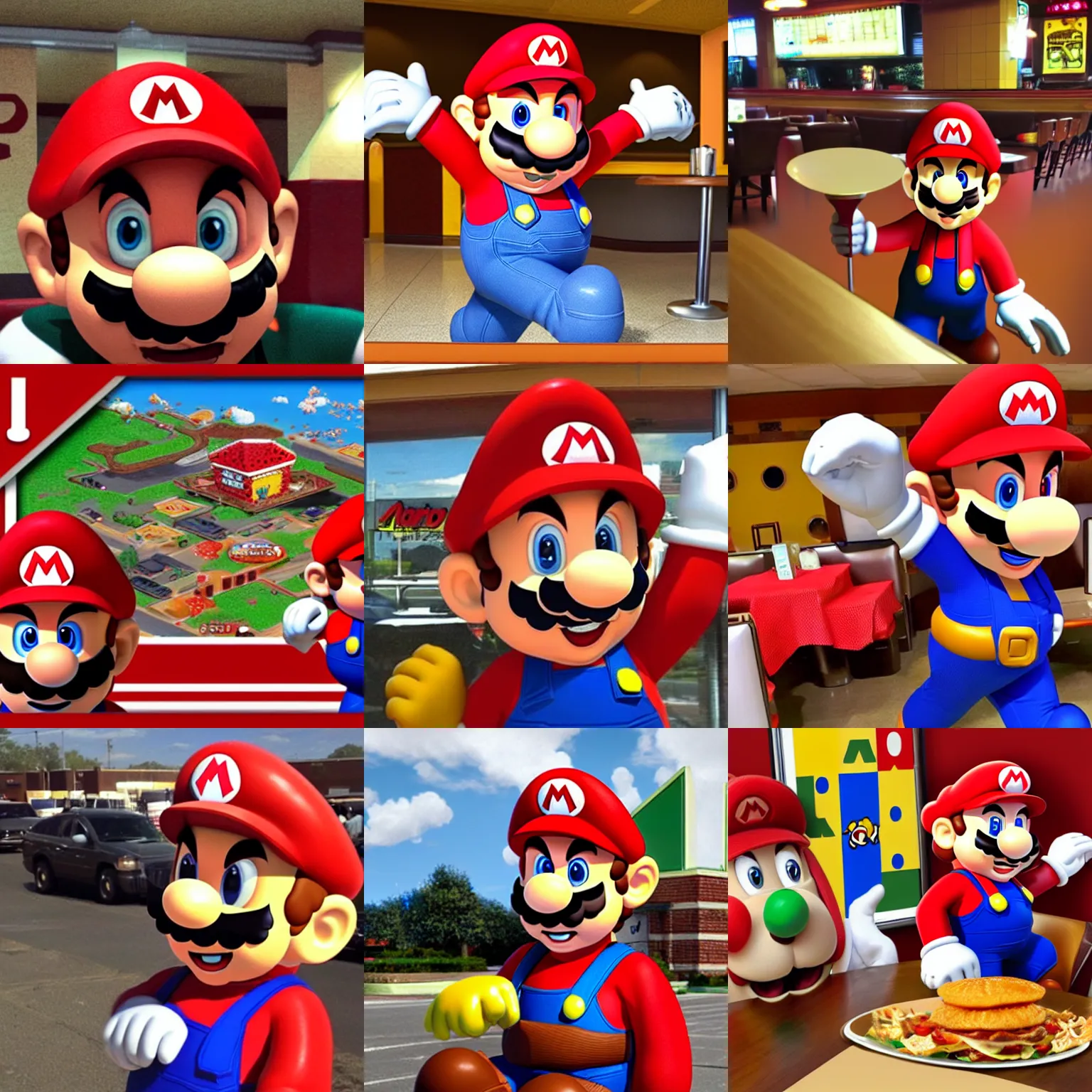 Prompt: mario goes to dennys