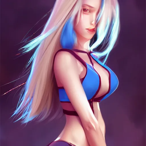 Prompt: a very beautiful young invader zim, full body, long wavy blond hair, sky blue eyes, full round face,, bikini, miniskirt, front shot, highly detailed, cinematic wallpaper by stanley artgerm lau