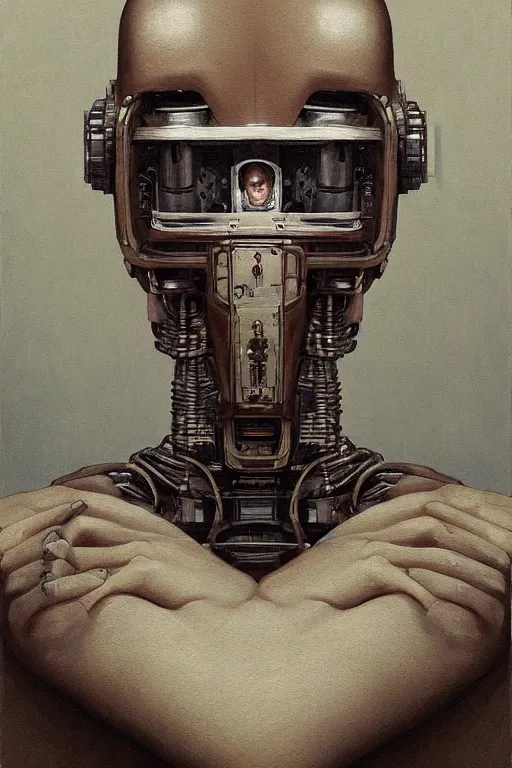 Image similar to robot monk painting a self - portrait on a canvas. intricate, highly detailed, photorealistic, film still, by vdragan bibin.