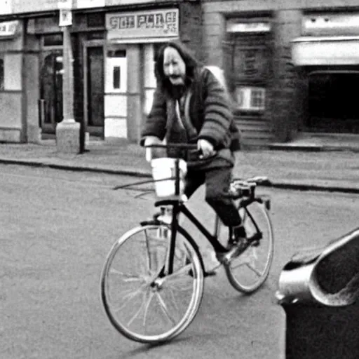 Prompt: jesus christ stealing a bike cctv footage