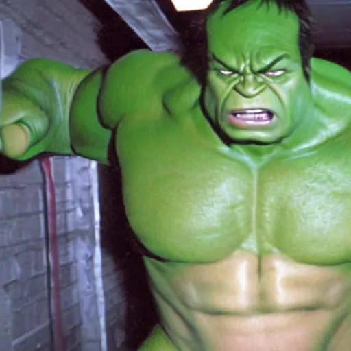 Prompt: the hulk in the backrooms