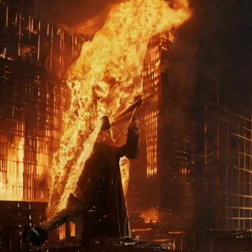 Image similar to Live Action Still of Jerma in The Towering Inferno, real life, hyperrealistic, ultra realistic, realistic, highly detailed, epic, HD quality, 8k resolution, body and headshot, film still