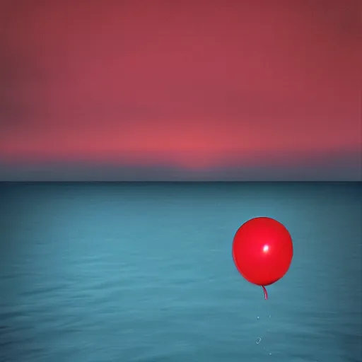 Image similar to album art of a hand holding a balloon coming out the water with a red sky by chris bilheimer, moody, digital art