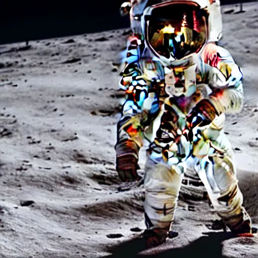 Prompt: man drinking coca cola on the moon