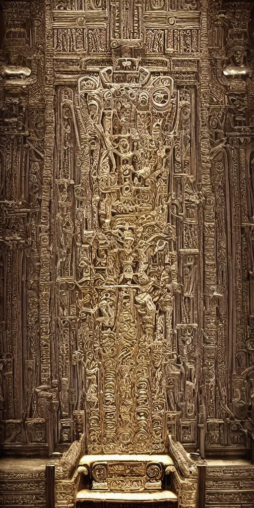 Image similar to symmetry!! the throne of an anunaki god, ancient astronauts, very detailed, ornate, intricate, perfect lighting, perfect composition, 4 k