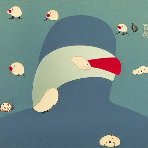 Image similar to a bird coming out of a man's ear by chiho aoshima